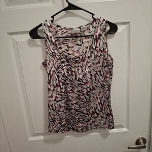 CHICO'S Small Purple Print Abstract Gathered Neckline Lightweight Sleeveless Top